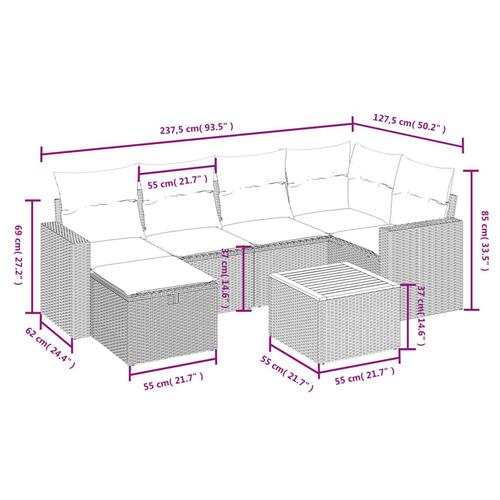 Havesofasæt 7 dele med hynder polyrattan beige