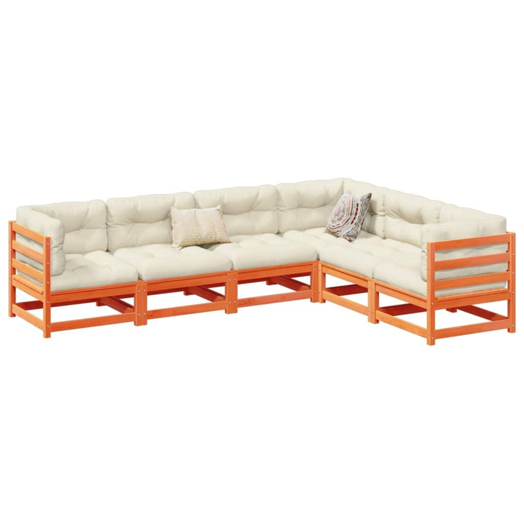 Sofasæt til haven 6 dele med hynder massivt fyr gyldenbrun