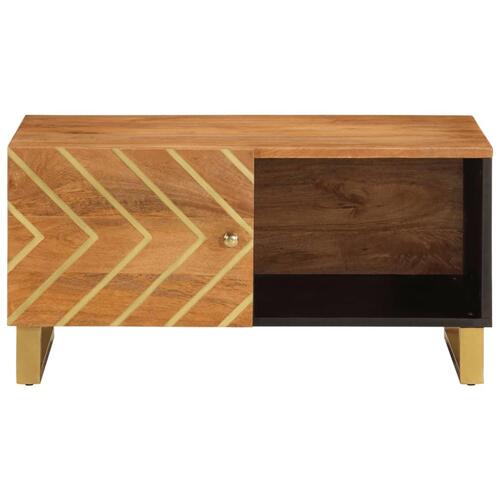 Sofabord 80x50x40 cm massivt mangotræ brun og sort