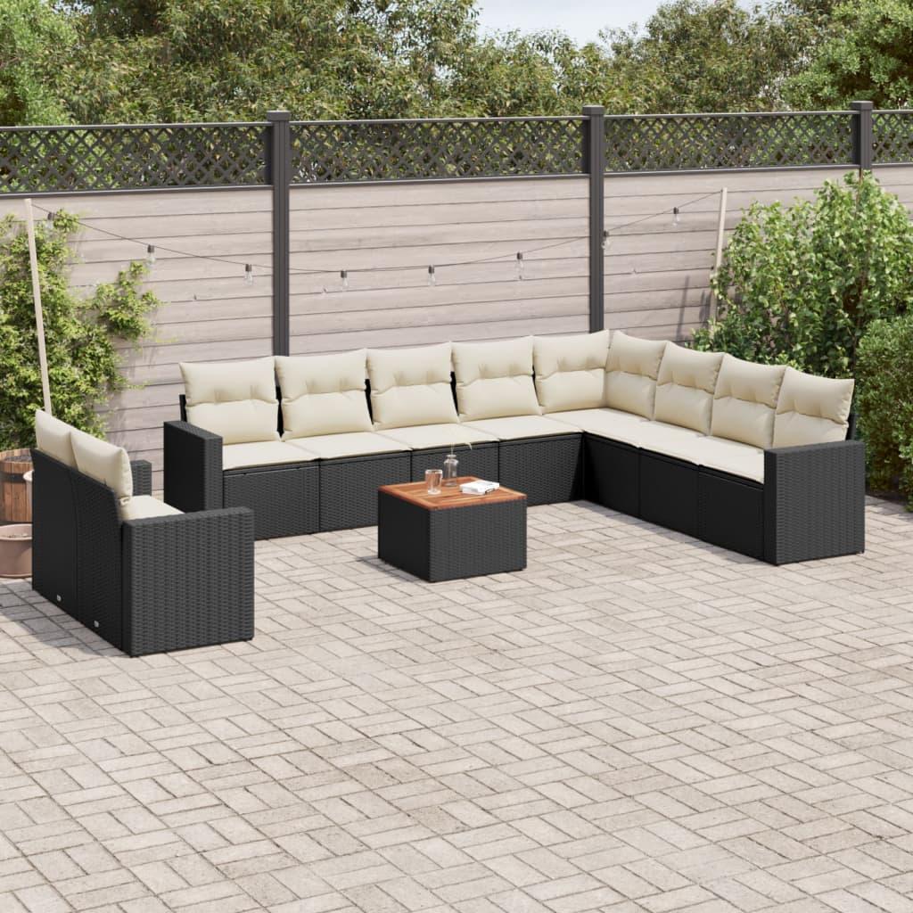Sofasæt til haven 11 dele med hynder polyrattan sort billede