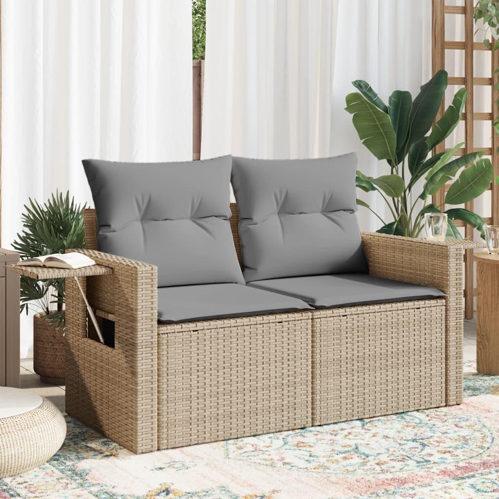 2-Personers Havesofa Med Hynder Polyrattan Beige - beige og grå / med opbevaring