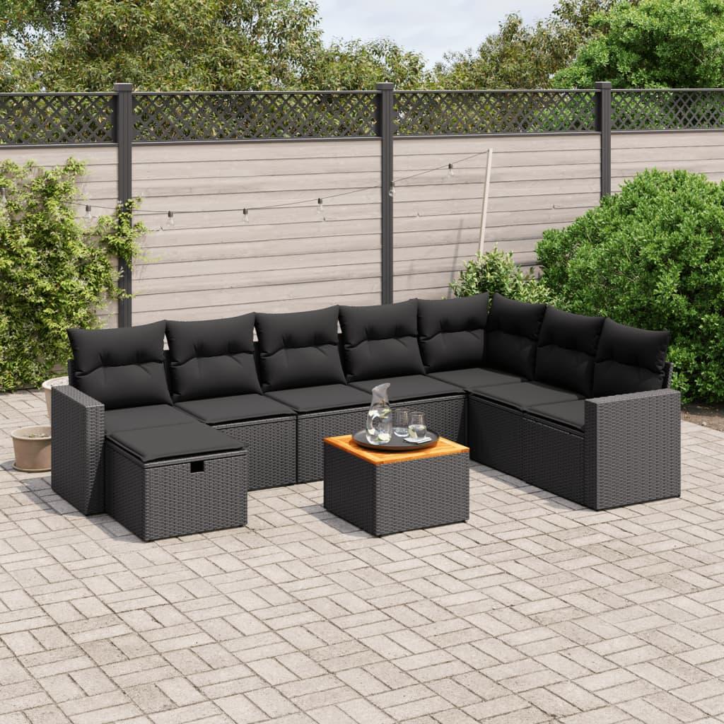 Sofasæt til haven 9 dele med hynder polyrattan sort