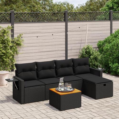 Sofasæt til haven 6 dele med hynder polyrattan sort