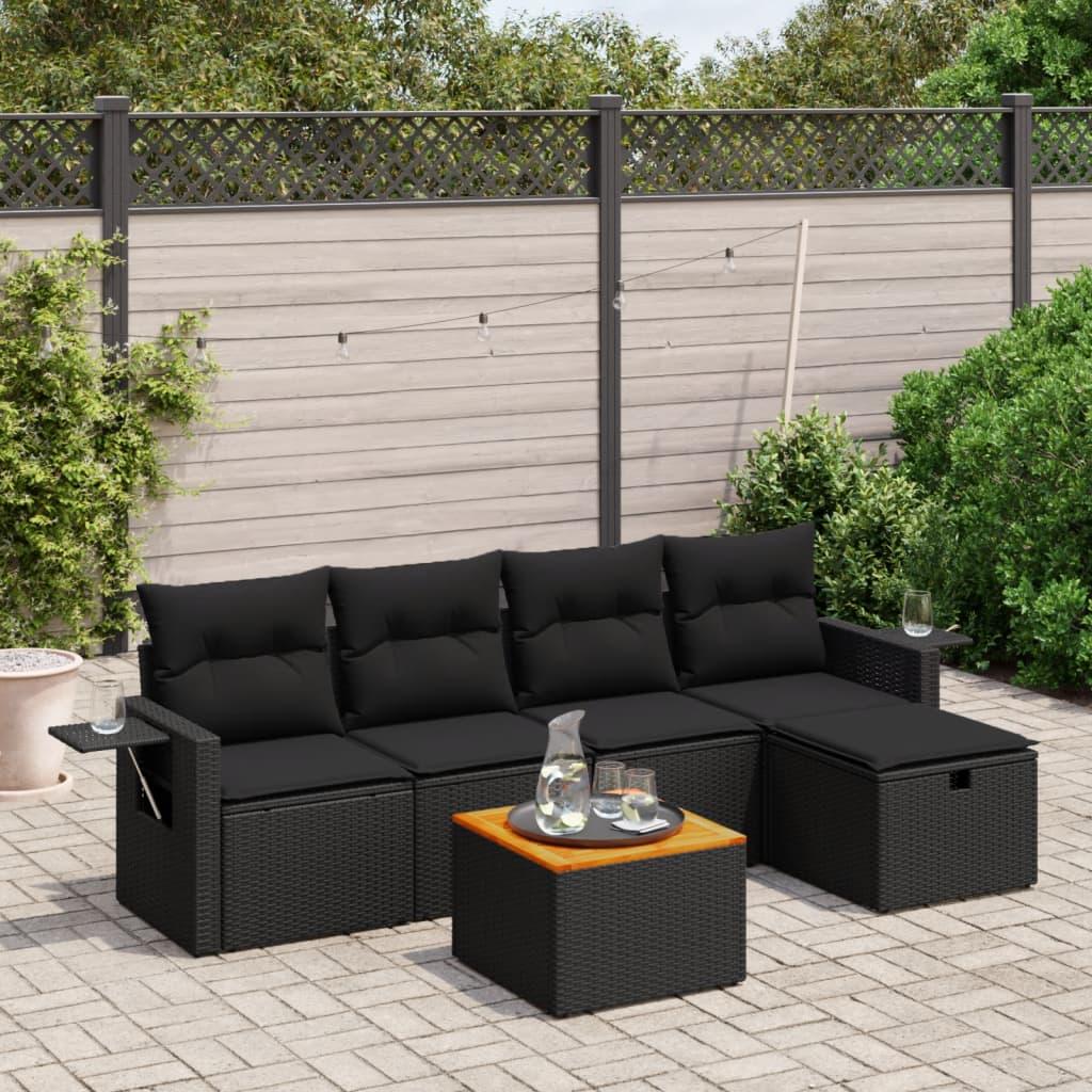 Sofasæt til haven 6 dele med hynder polyrattan sort