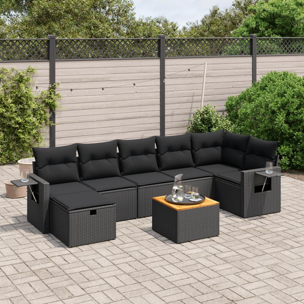 Sofasæt til haven 8 dele med hynder polyrattan sort