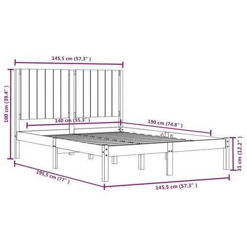 Sengeramme 140x190 cm massivt fyrretræ sort