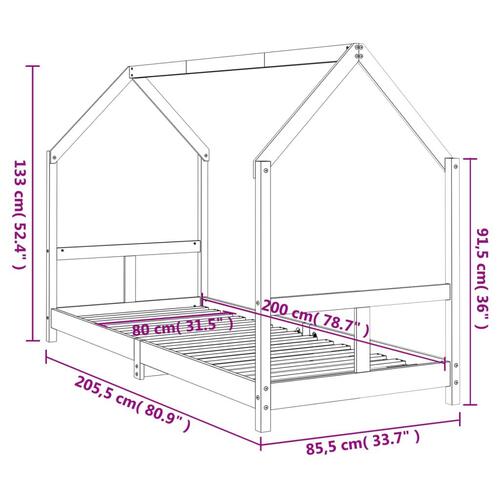 Sengeramme til juniorseng 80x200 cm massivt fyrretræ hvid