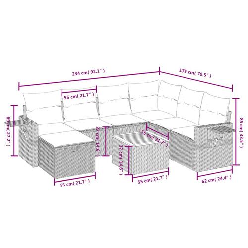 Sofasæt til haven 8 dele med hynder polyrattan sort