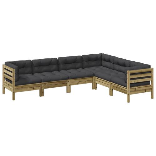 Sofasæt til haven 6 dele med hynder imprægneret fyrretræ