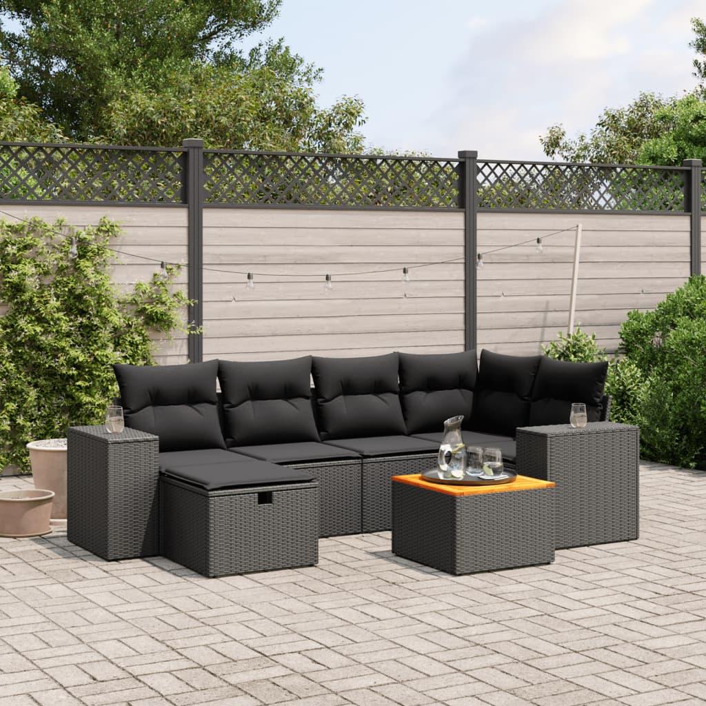 Sofasæt til haven 7 dele med hynder polyrattan sort
