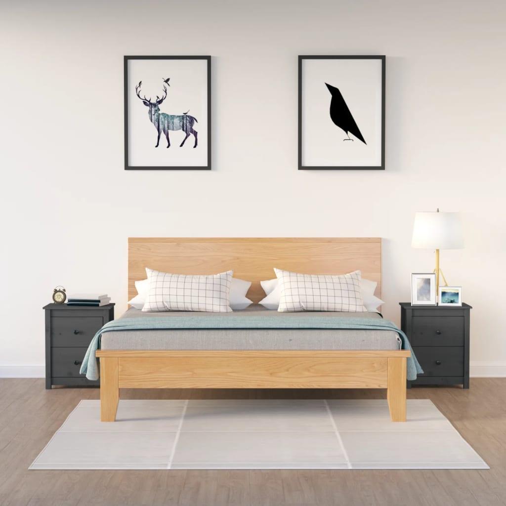 Sengeborde 2 stk. 50x35x61,5 cm massivt fyrretræ grå