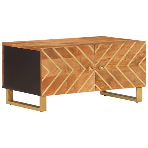 Sofabord 80x50x40 cm massivt mangotræ brun og sort