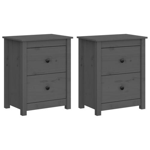 Sengeborde 2 stk. 50x35x61,5 cm massivt fyrretræ grå