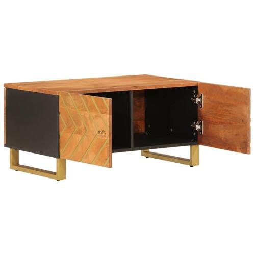 Sofabord 80x50x40 cm massivt mangotræ brun og sort