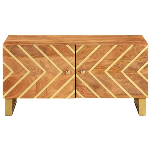 Sofabord 80x50x40 cm massivt mangotræ brun og sort