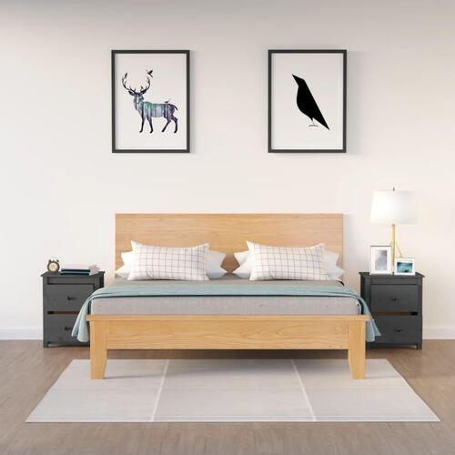 Sengeborde 2 stk. 50x35x61,5 cm massivt fyrretræ grå