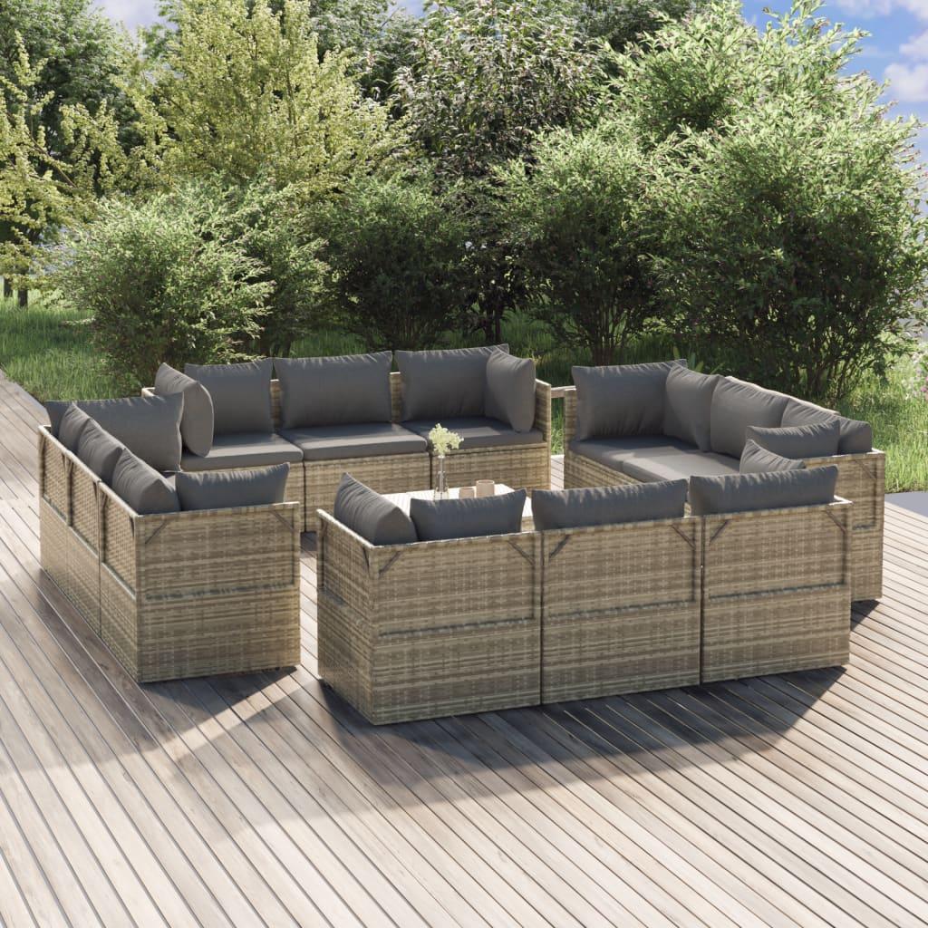 Loungesæt til haven 13 dele med hynder polyrattan grå