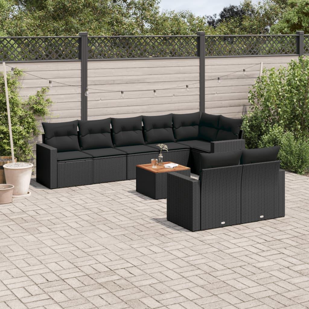 Sofasæt til haven 9 dele med hynder polyrattan sort