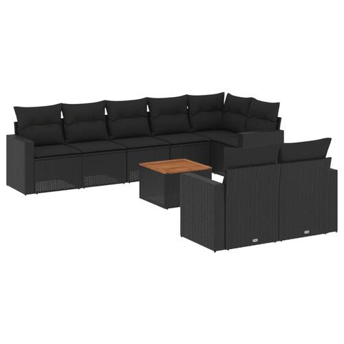 Sofasæt til haven 9 dele med hynder polyrattan sort