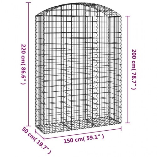 Buet gabionkurv 150×50×200/220 cm - galvaniseret jern