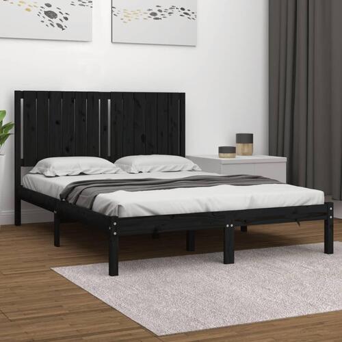 Sengeramme 140x200 cm massivt fyrretræ sort