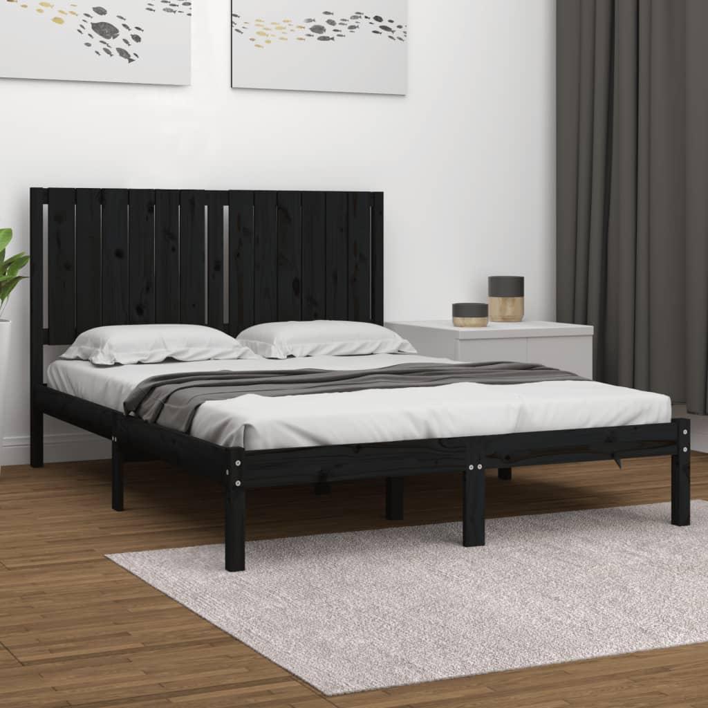 Sengeramme 140x200 cm massivt fyrretræ sort