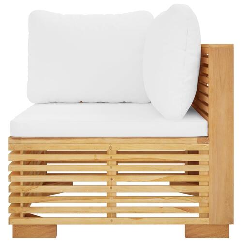 Hjørnemodul til havesofa med cremefarvede hynder massivt teak