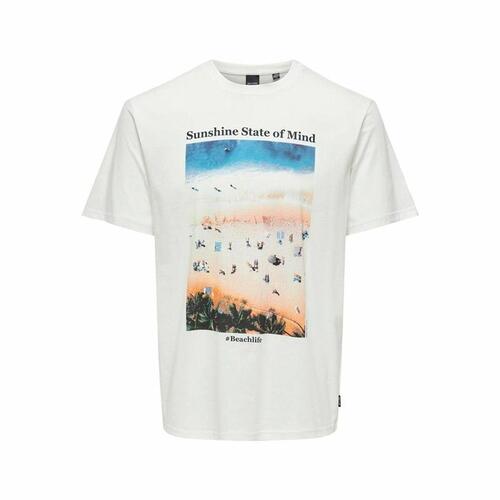 Kortærmet T-shirt til Mænd Only & Sons Onskolton Reg Beach Hvid XS