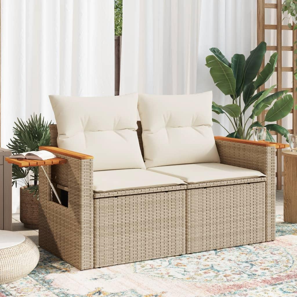2-Personers Havesofa Med Hynder Polyrattan Beige - Beige og hvid / med opbevaring
