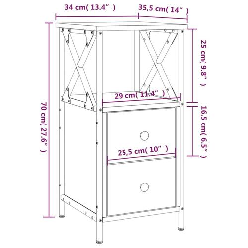 Sengeborde 2 stk. 34x35,5x70 cm konstrueret træ sort