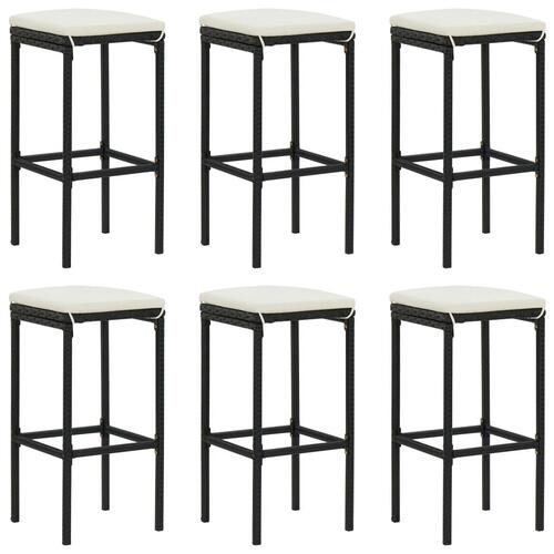 Barstole med hynder 6 stk. polyrattan sort