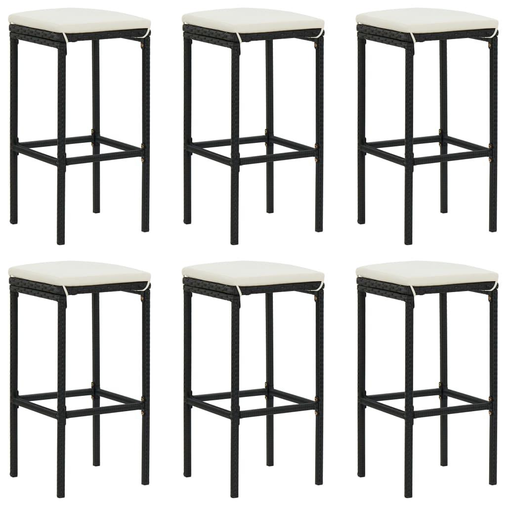 Barstole med hynder 6 stk. polyrattan sort