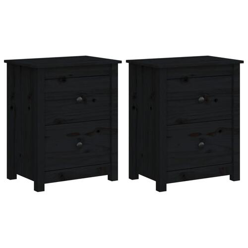 Sengeborde 2 stk. 50x35x61,5 cm massivt fyrretræ sort