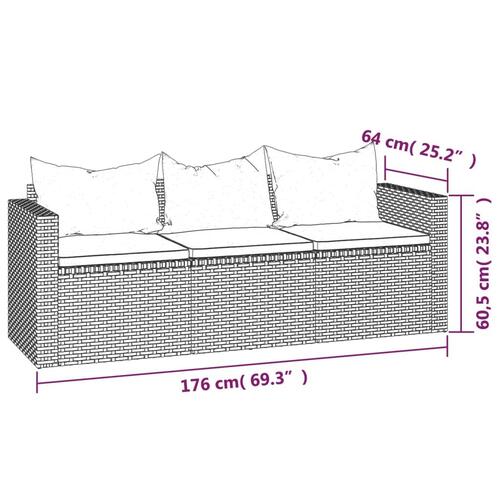 Loungesæt til haven 3 dele med hynder polyrattan grå