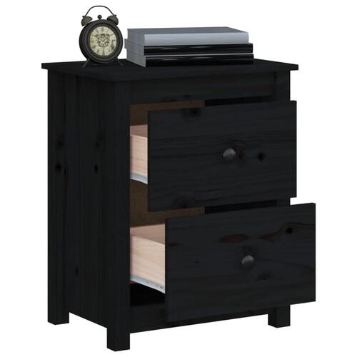Sengeborde 2 stk. 50x35x61,5 cm massivt fyrretræ sort