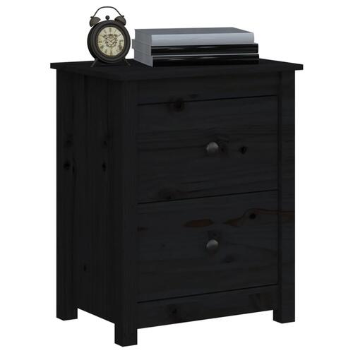 Sengeborde 2 stk. 50x35x61,5 cm massivt fyrretræ sort