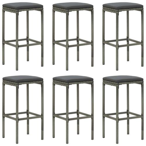 Barstole med hynder 6 stk. polyrattan grå
