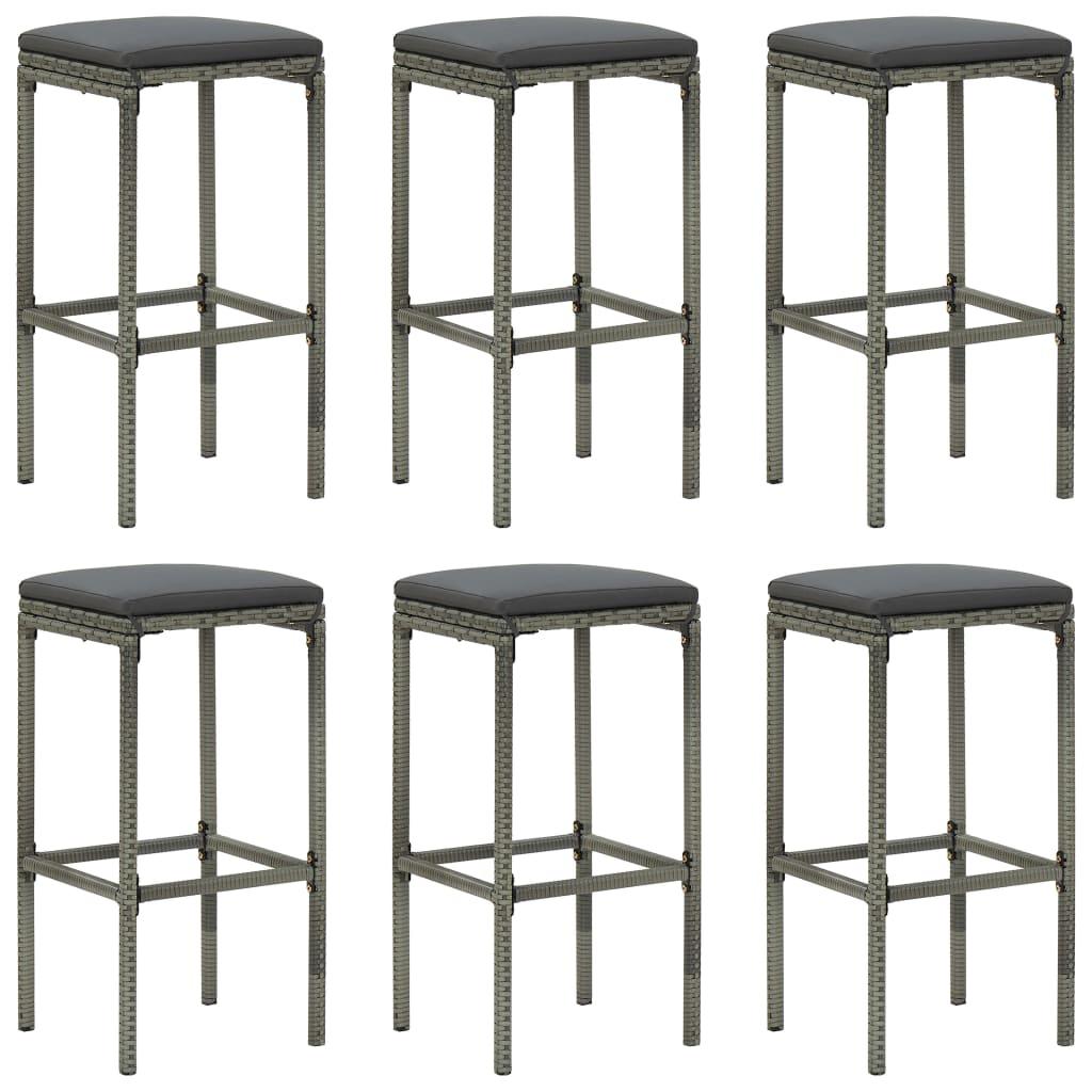 Barstole med hynder 6 stk. polyrattan grå