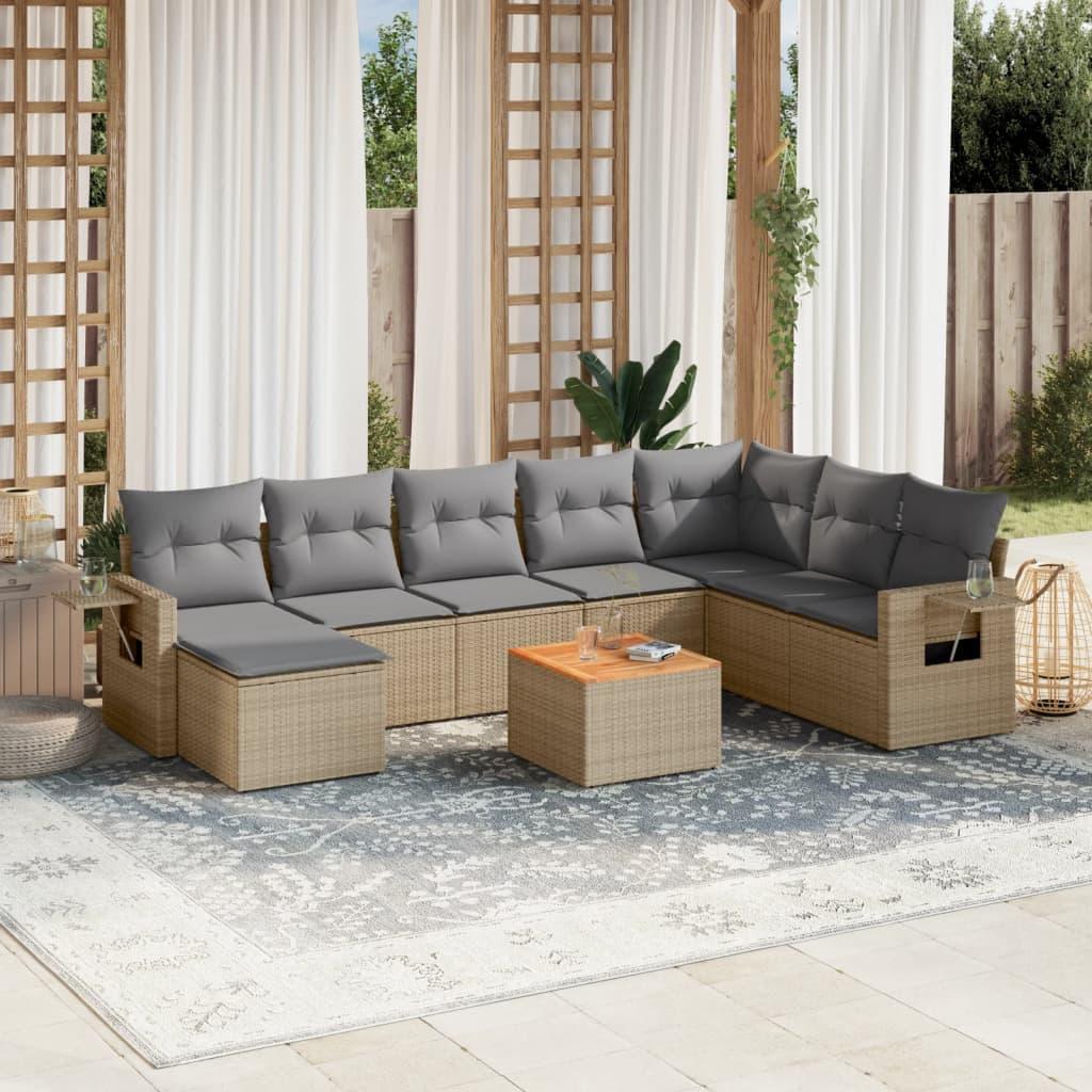 Sofasæt til haven 9 dele med hynder polyrattan beige billede