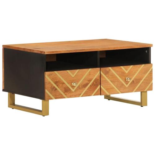 Sofabord 80x54x40 cm massivt mangotræ brun og sort