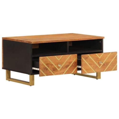 Sofabord 80x54x40 cm massivt mangotræ brun og sort