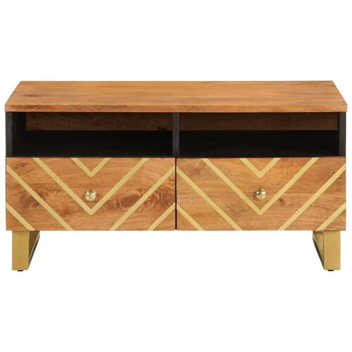 Sofabord 80x54x40 cm massivt mangotræ brun og sort