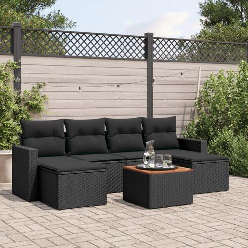 Sofasæt til haven 7 dele med hynder polyrattan sort