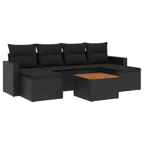 Sofasæt til haven 7 dele med hynder polyrattan sort