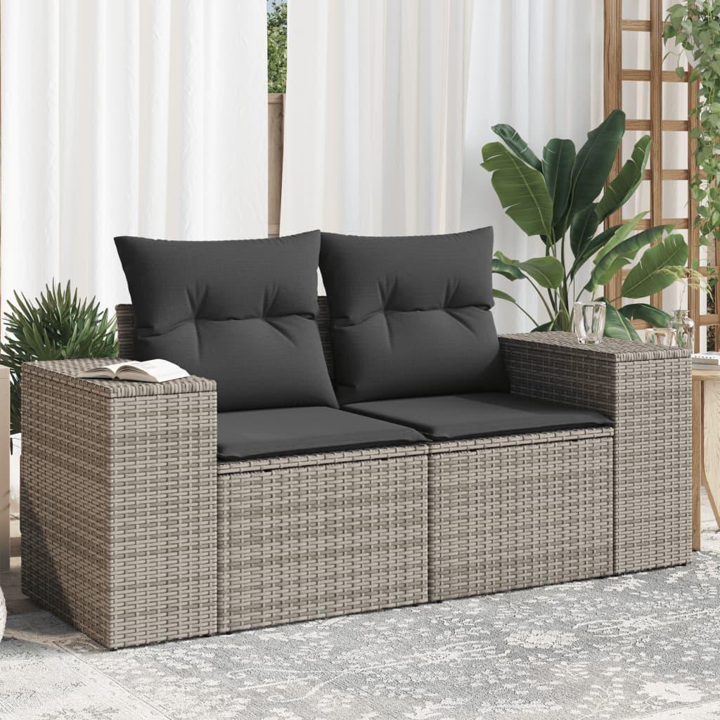 2-personers havesofa med hynder polyrattan grå