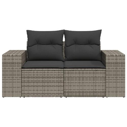 2-personers havesofa med hynder polyrattan grå