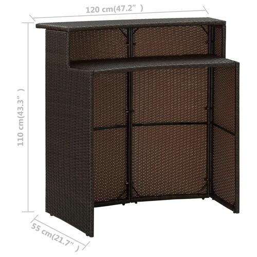 Barbord til haven 120x55x110 cm polyrattan brun