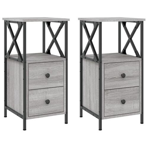 Sengeborde 2 stk. 34x35,5x70 cm konstrueret træ grå sonoma-eg