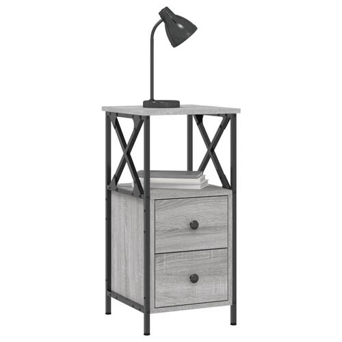 Sengeborde 2 stk. 34x35,5x70 cm konstrueret træ grå sonoma-eg