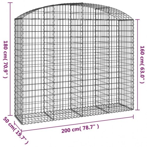 Buet gabionkurv 200×50×160/180 cm - galvaniseret jern